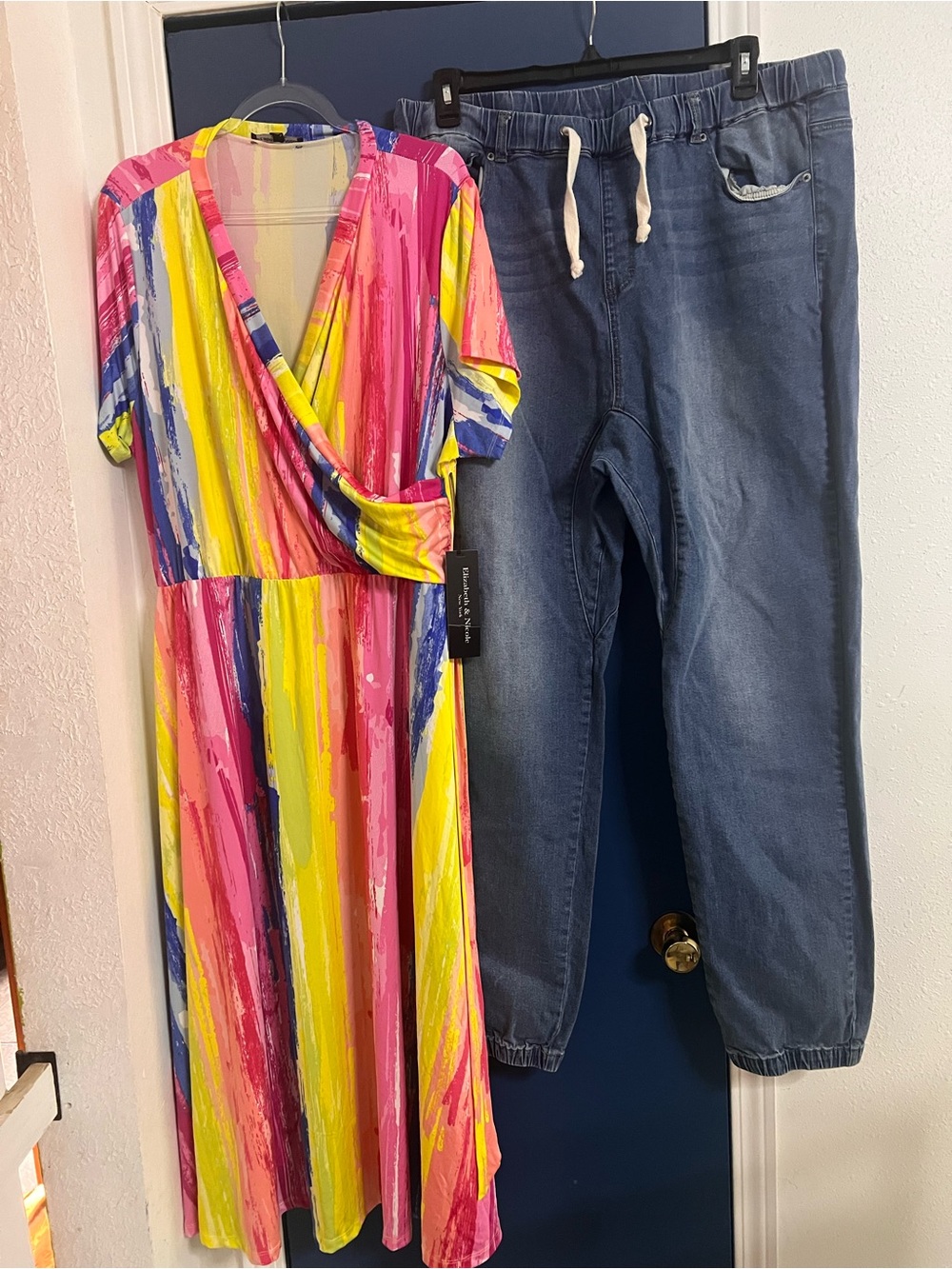 3XL/ 4XL BUNDLE:   Multi-Color Stripe Wrap Dress and Jeans